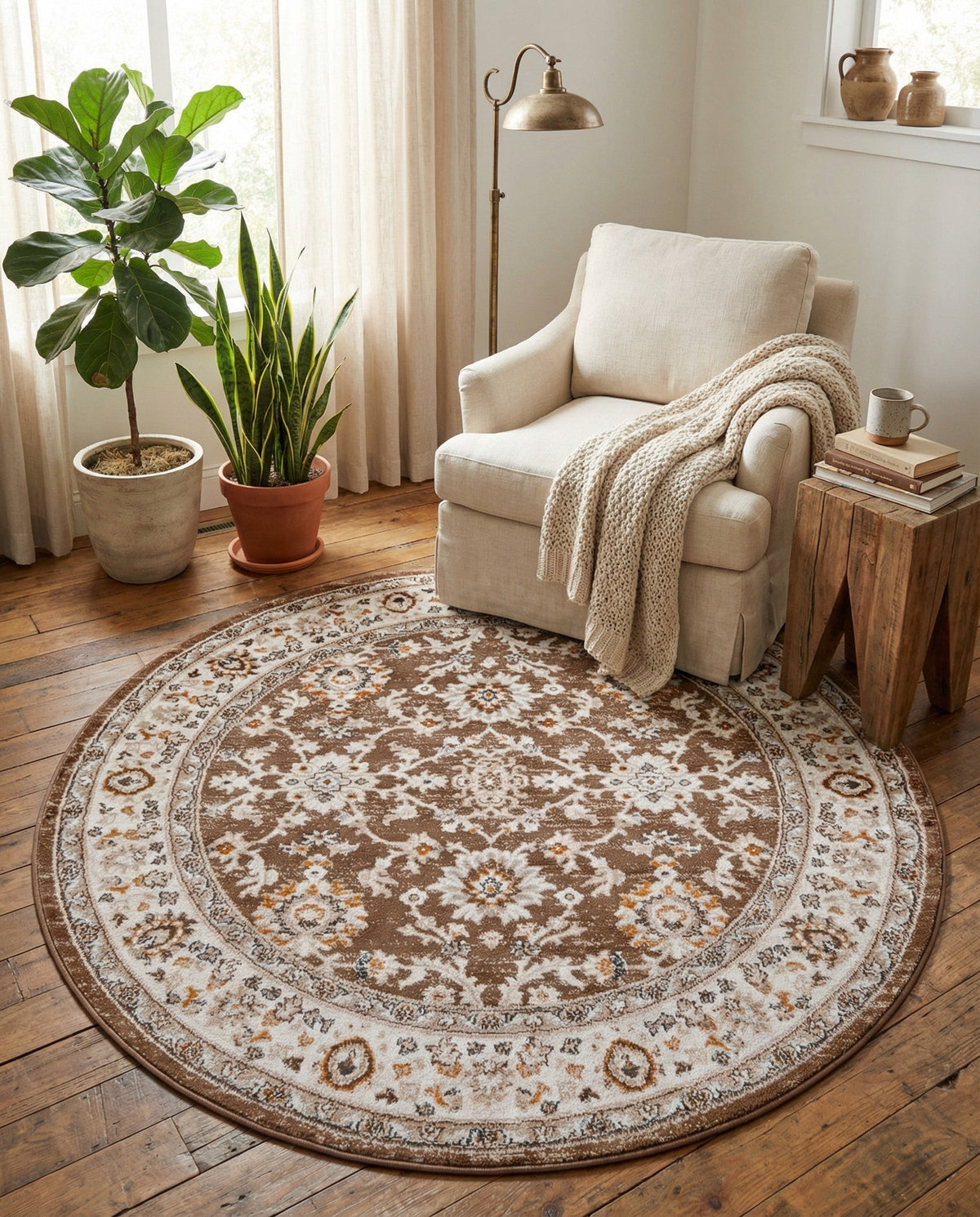 Savannah Elegance Collection Area Rug - Augusta (Brown) Round Brown  lifestyle 83