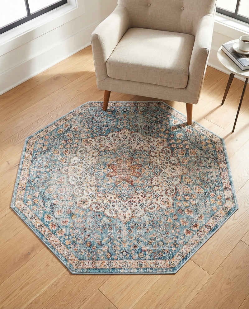 Coastal Haven Collection Area Rug - Seabreeze (Blue) Octagon Blue  lifestyle 38