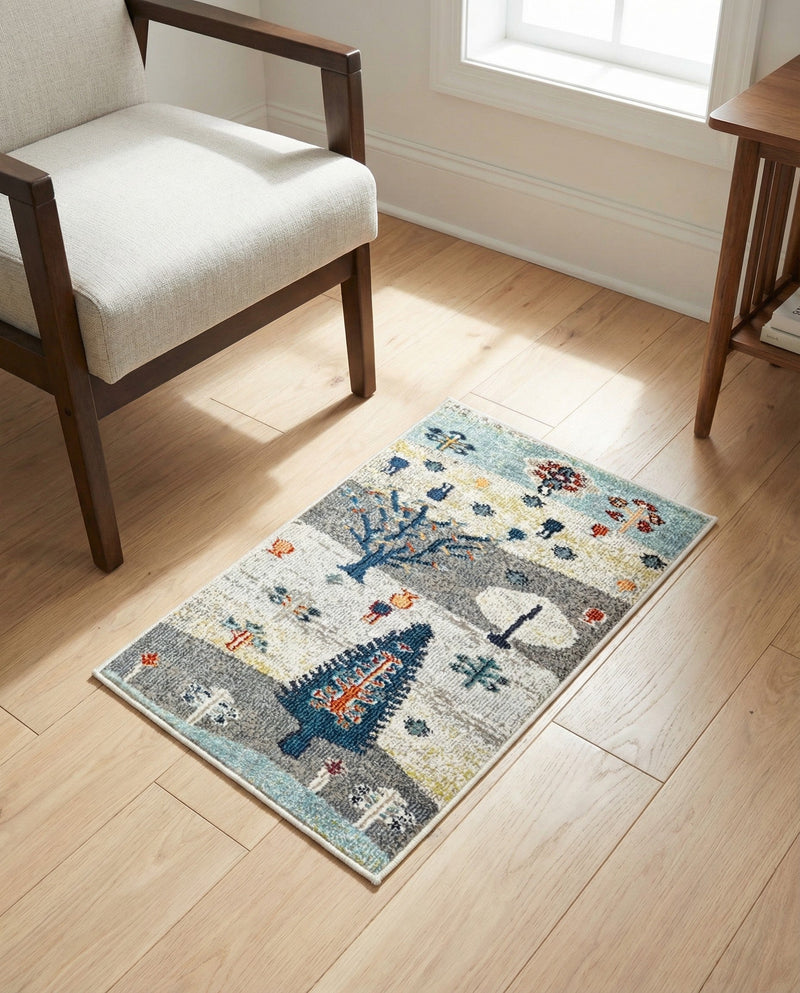 Colorburst Oasis Collection Area Rug -  Mosaic Rectangle Ivory Gray Blue  lifestyle 17