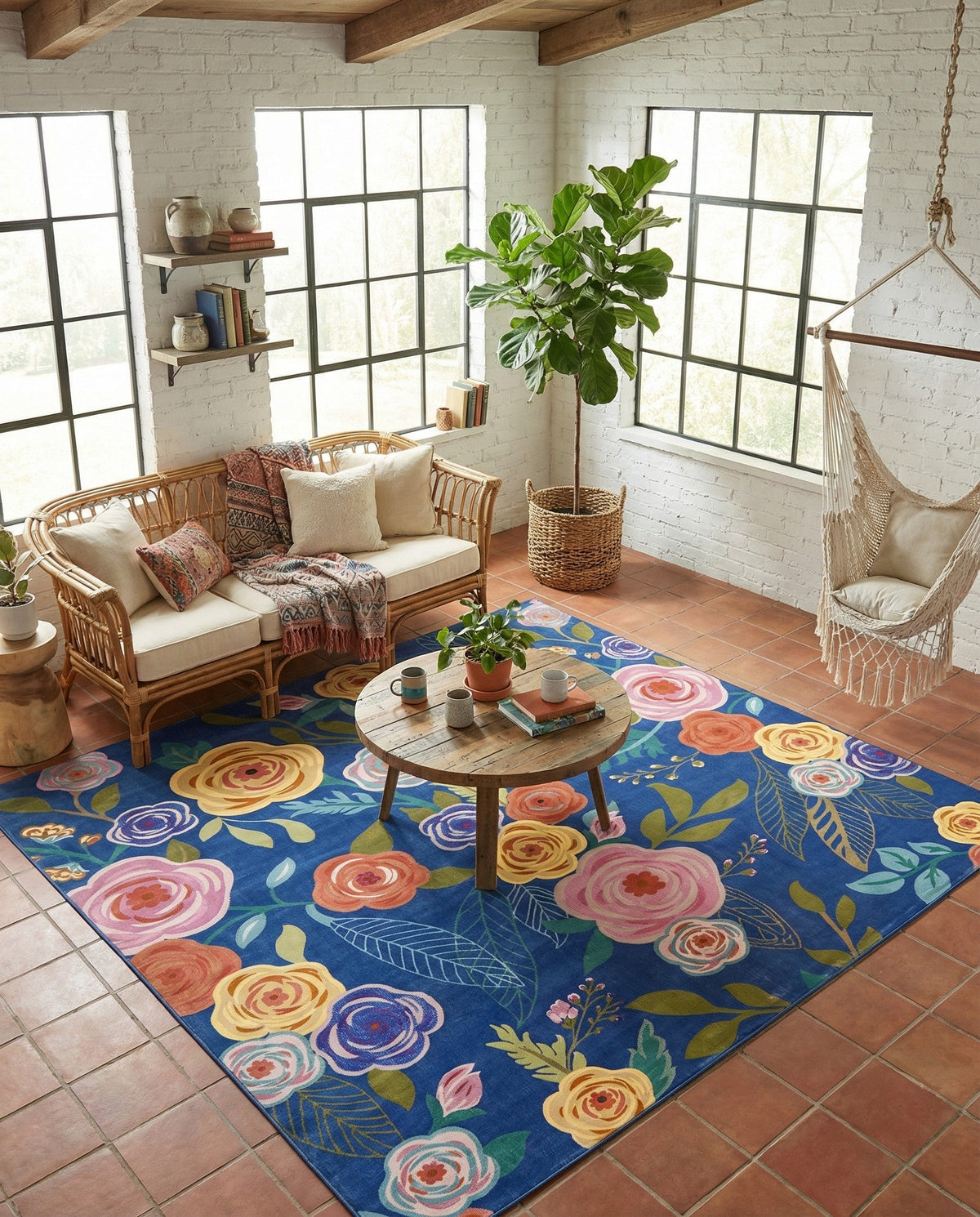 Meadow Breeze Collection Area Rug -  Petal Square Blue  lifestyle 76
