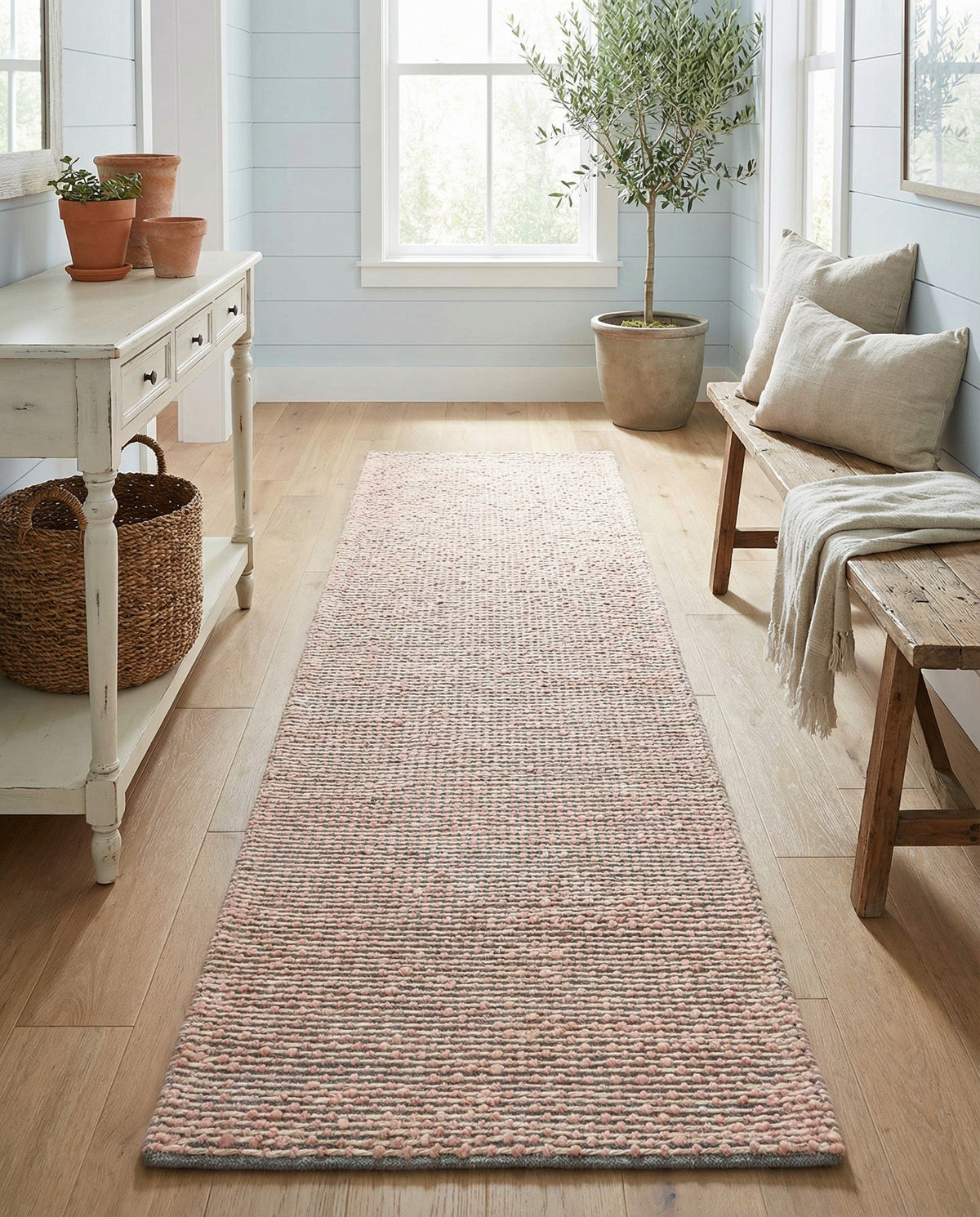 Coastal Haven Striped Jute Collection Area Rug - Marina Runner Pink and Gray  lifestyle 98
