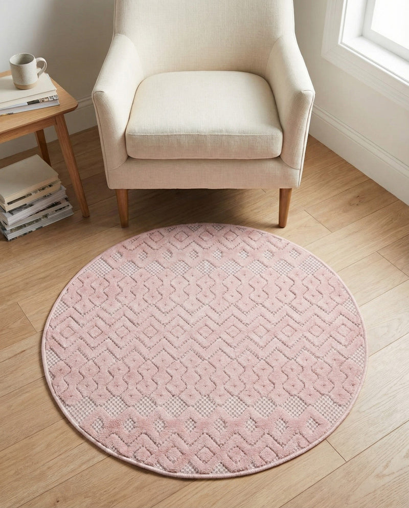 Garden Lattice Charm Collection Area Rug -  Pergola (Pink) Round Pink  lifestyle 57