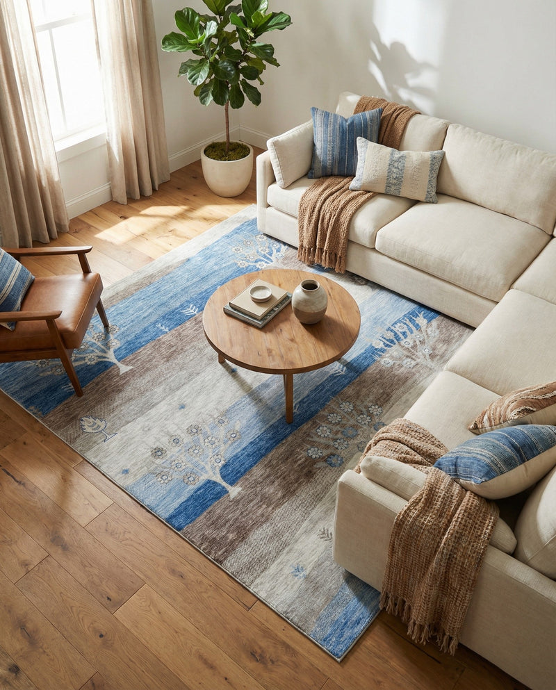 Zagros Shades Collection Area Rug -  Behbahan Square Blue Gray  lifestyle 68