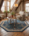 Seville Stripes Collection Area Rug -  Malaga (Navy Blue) Octagon Navy Blue  lifestyle 76
