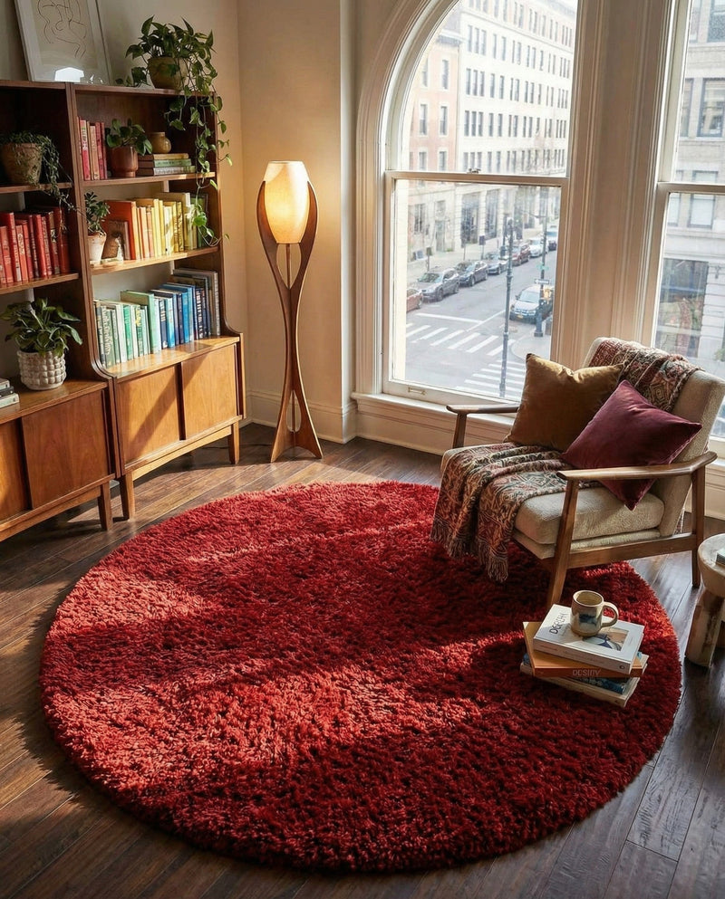 Eternal Plush Oasis Collection Area Rug -  Tranquility (Merlot) Round Merlot  lifestyle 69