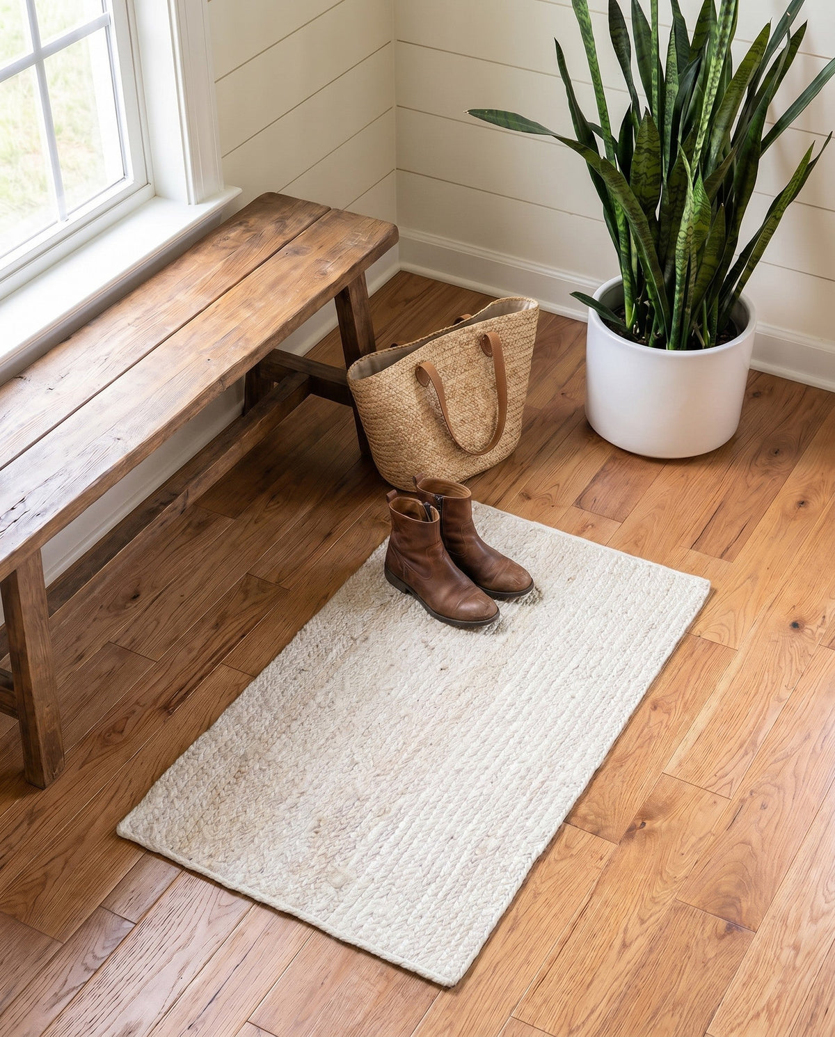 Woven Seaside Jute Collection Area Rug - Savannah (White) Rectangle White  lifestyle 24