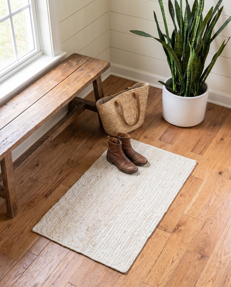 Woven Seaside Jute Collection Area Rug - Savannah (White) Rectangle White  lifestyle 24