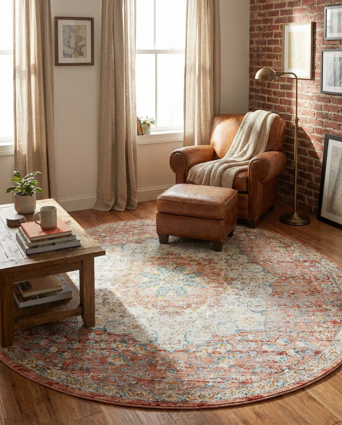 Coastal Haven Collection Area Rug - Seabreeze (Red) Round Red  lifestyle 62