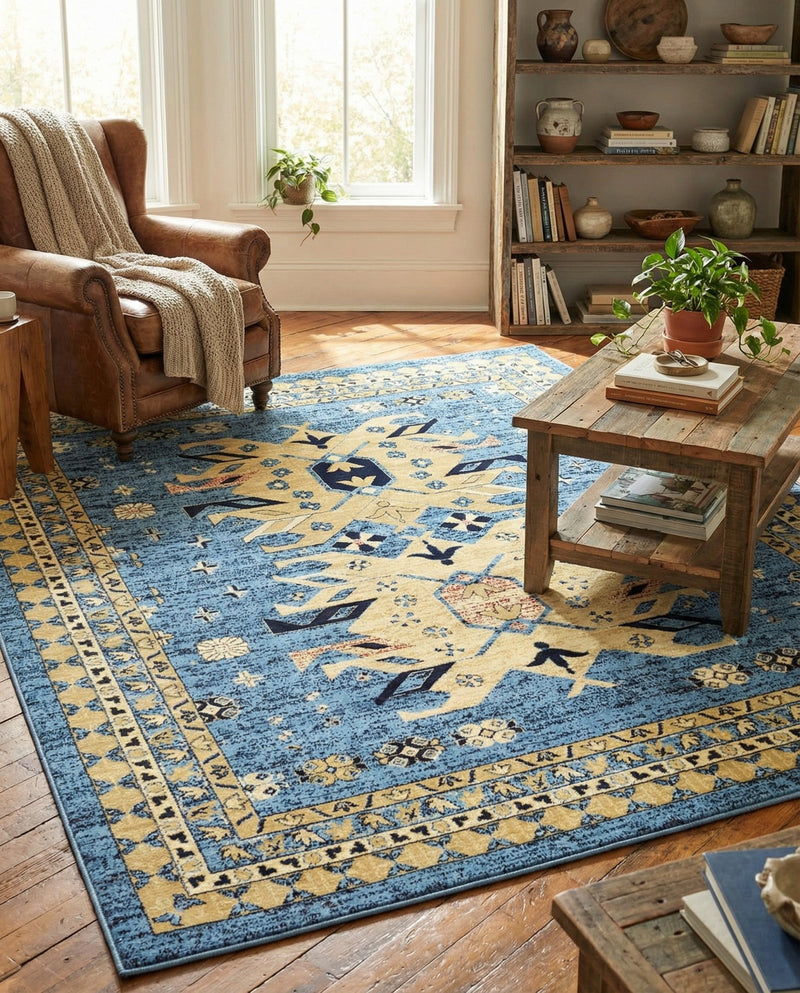 Tabriz Tapestries Collection Area Rug - Azerbaijan (Light Blue) Rectangle Light Blue  lifestyle 22