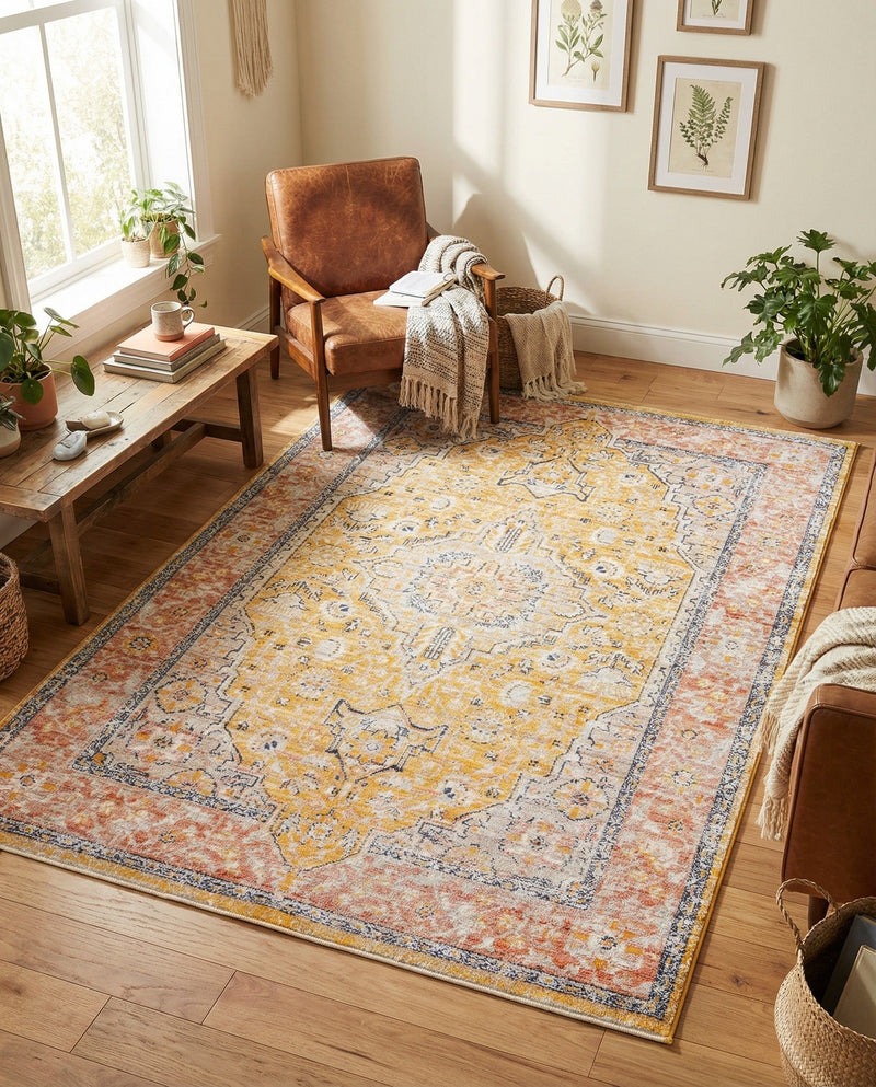 Seville Stripes Collection Area Rug - Cadiz (Yellow) Rectangle Yellow  lifestyle 22