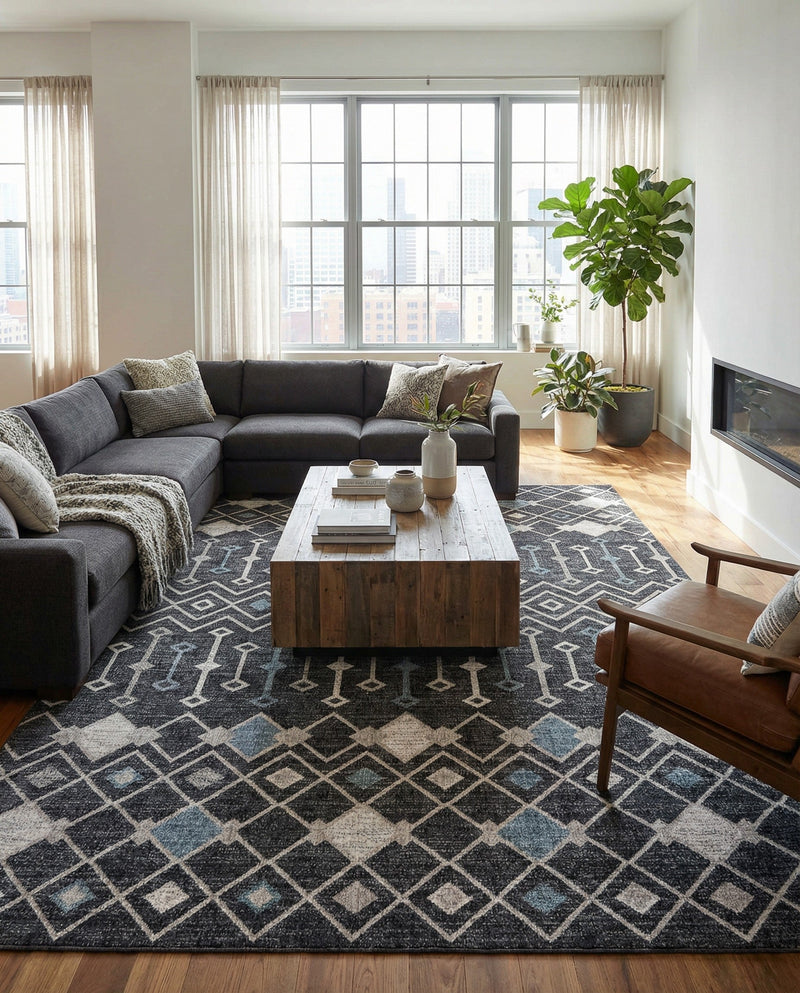 Geo Garden Lattice Collection Area Rug -  Andalusia Rectangle Charcoal Gray  lifestyle 40