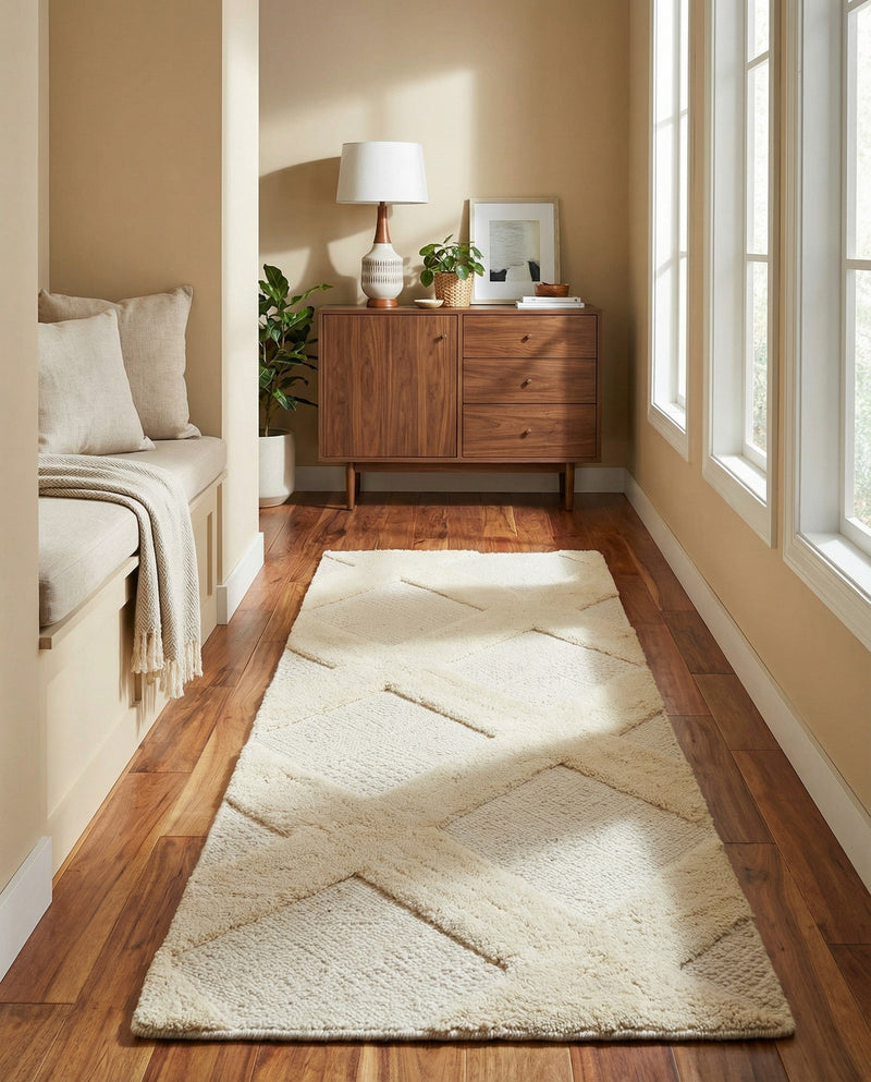 Trellis Wool Collection Area Rug - Vineyard Runner Ivory  lifestyle 29