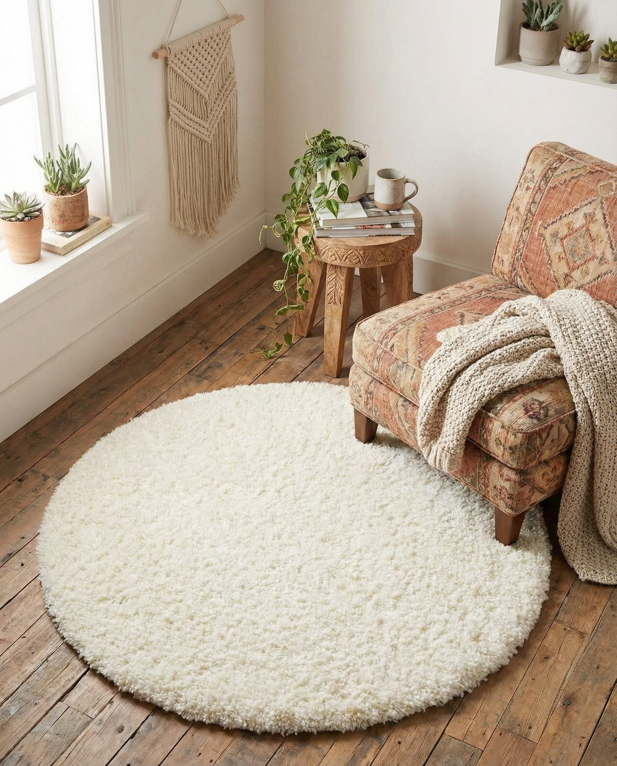 Plush Oasis Collection Area Rug - Serenity (Snow White) Round Snow White  lifestyle 121