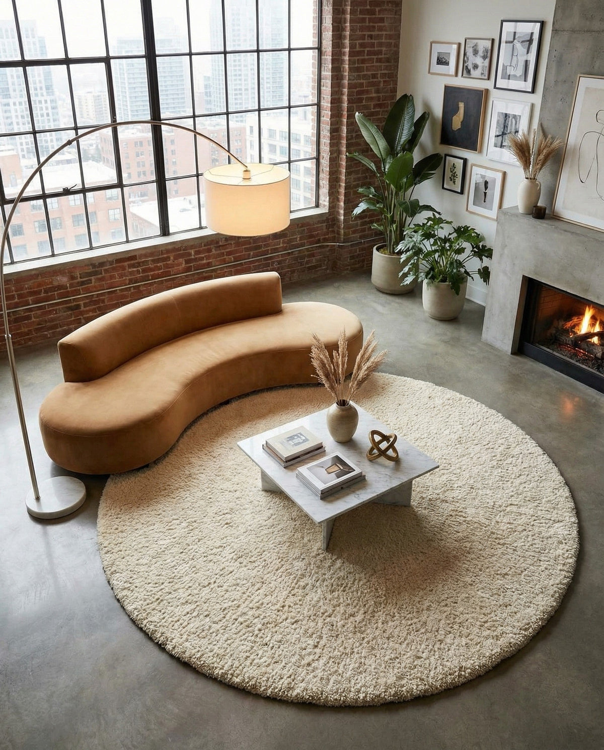 Wellington Luxe Shag Collection Area Rug - Kapiti Round Moroccan Ivory  lifestyle 165
