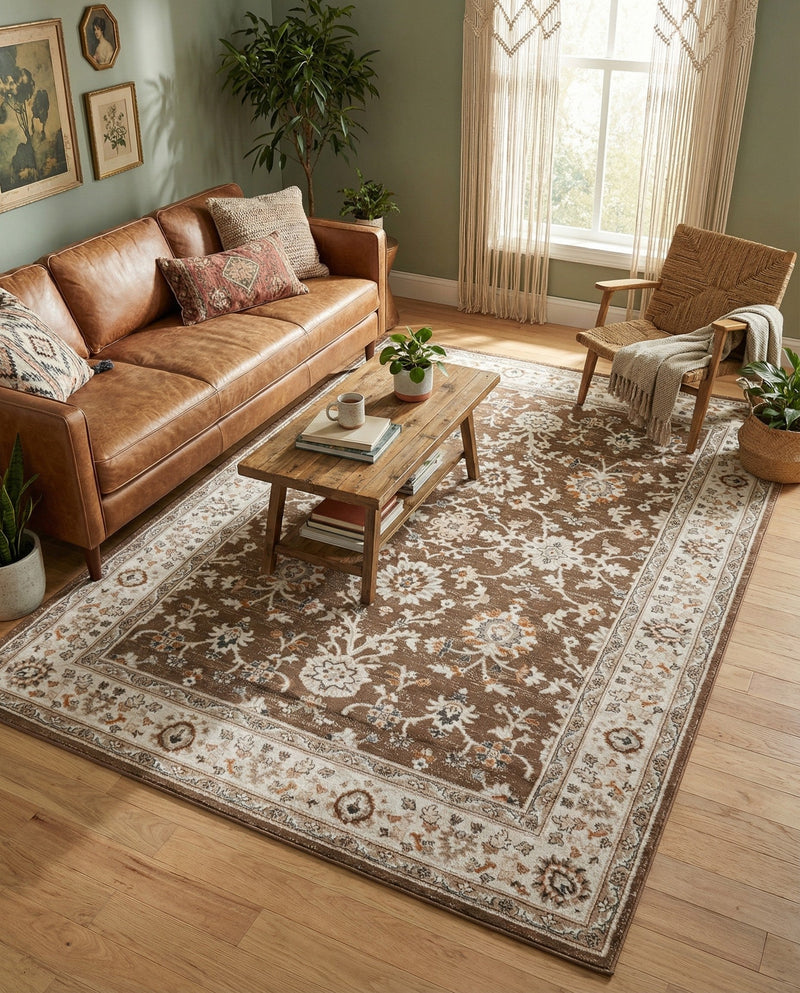 Savannah Elegance Collection Area Rug - Augusta (Brown) Rectangle Brown  lifestyle 11