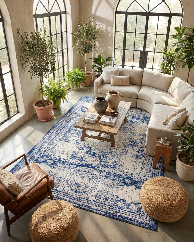 Dover Terrace Collection Area Rug -  Lagoon (Ivory and Blue) Rectangle Ivory and Blue  lifestyle 4