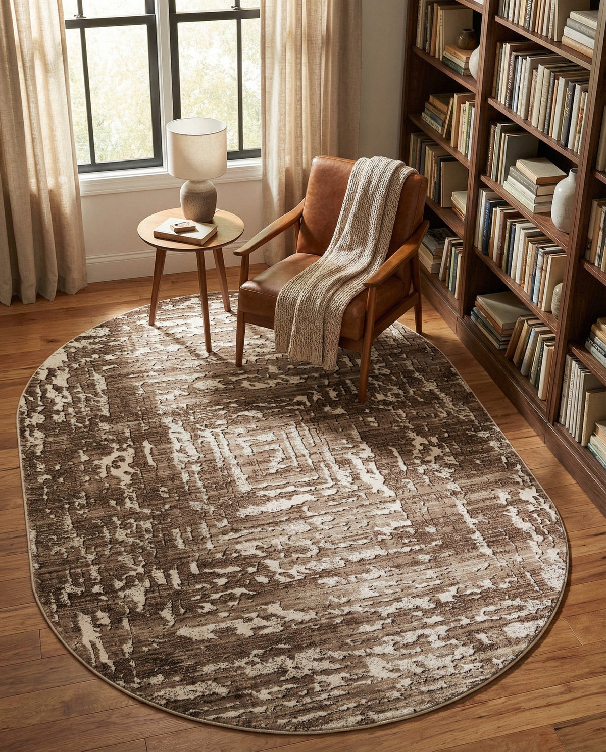 Sanctuary Retreat Collection Area Rug -  Asylum Oval Chocolate Brown  lifestyle 180