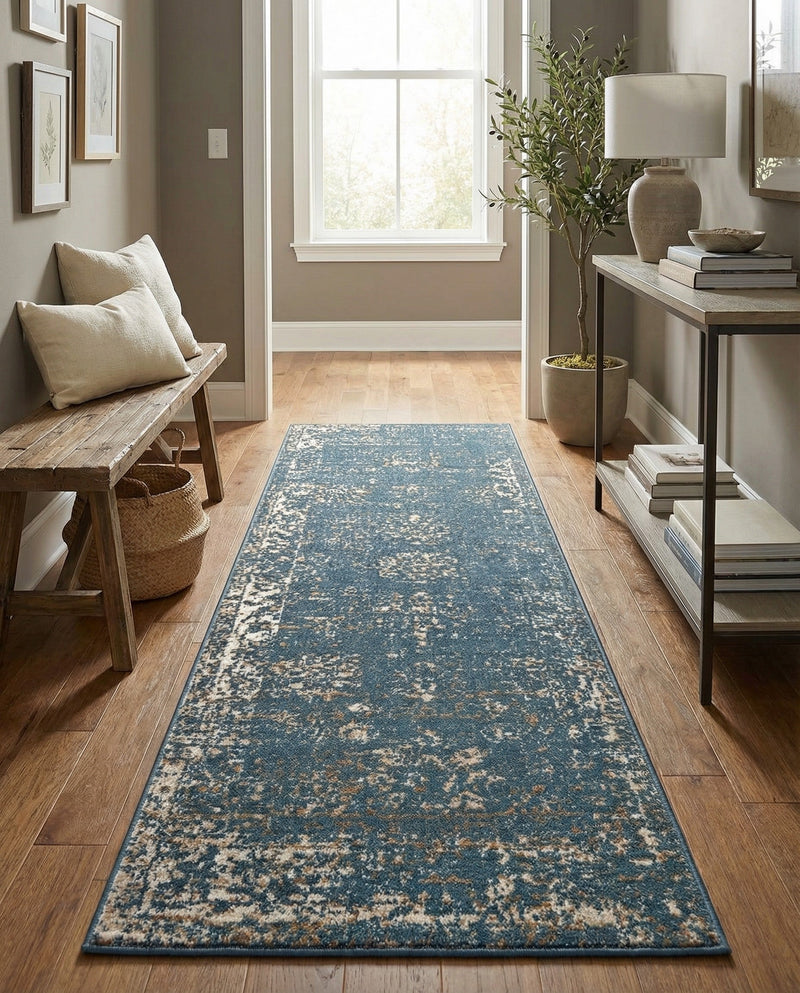 Riviera Elegance Collection Area Rug - Antibes (Blue) Runner Blue  lifestyle 72