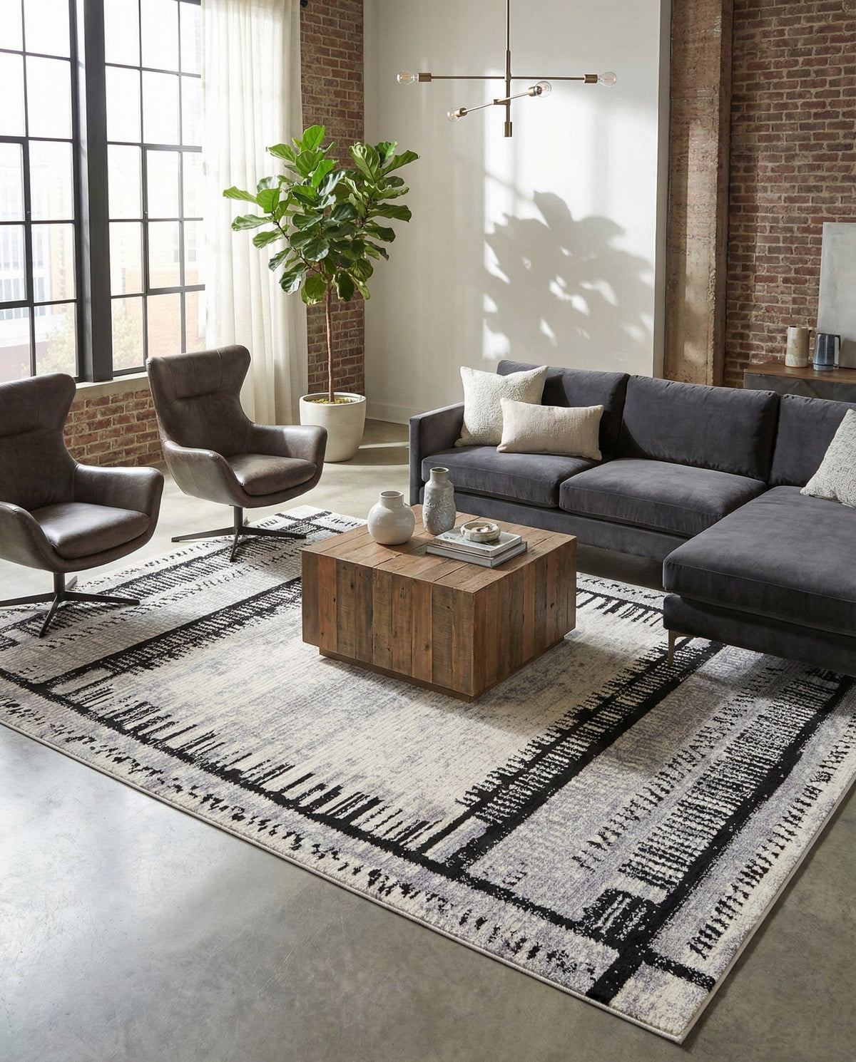 Marrakech Mosaic Collection Area Rug -  Sahara Rectangle Black and White  lifestyle 23
