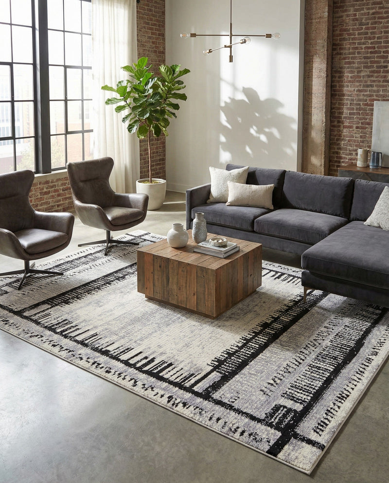 Marrakech Mosaic Collection Area Rug -  Sahara Rectangle Black and White  lifestyle 23