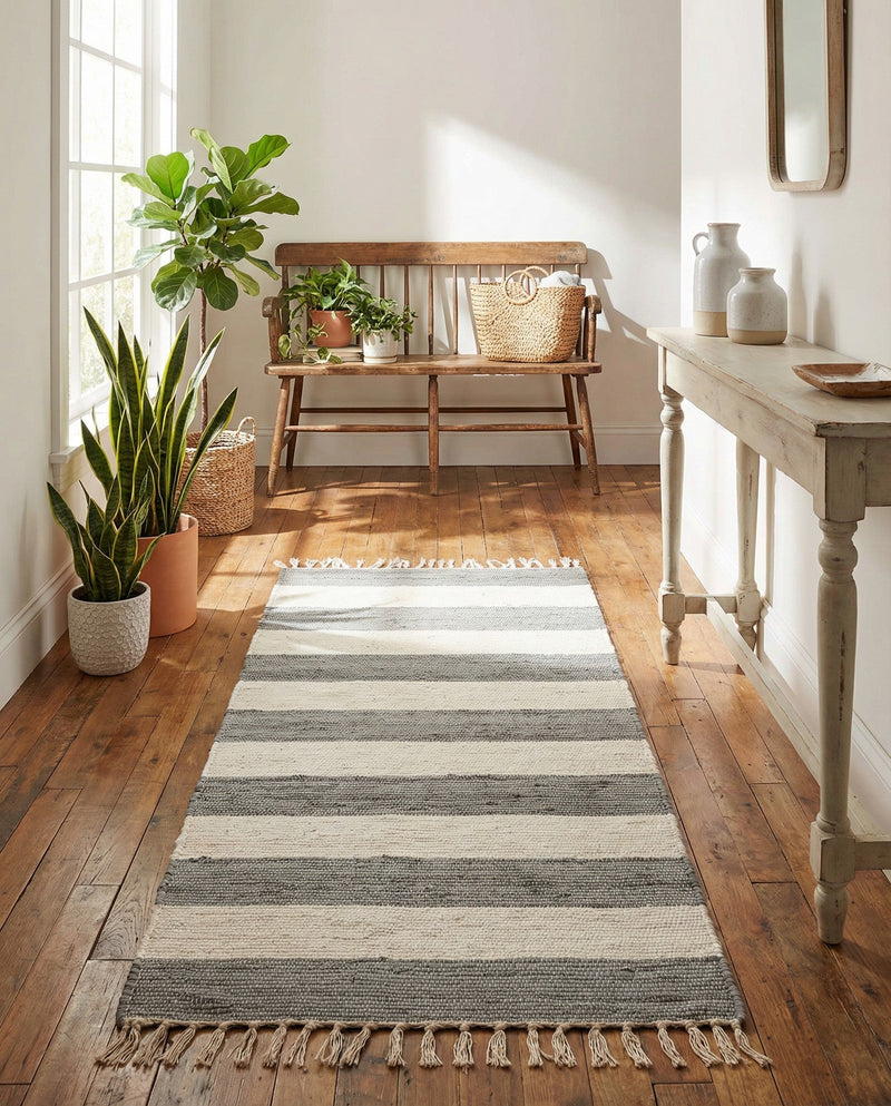 Tassel Trail Collection Area Rug - Pathway (Gray) Runner Gray  lifestyle 36