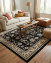 Isfahan Elegance Collection Area Rug - Naghsh-e Jahan (Black) Rectangle Black  lifestyle 36