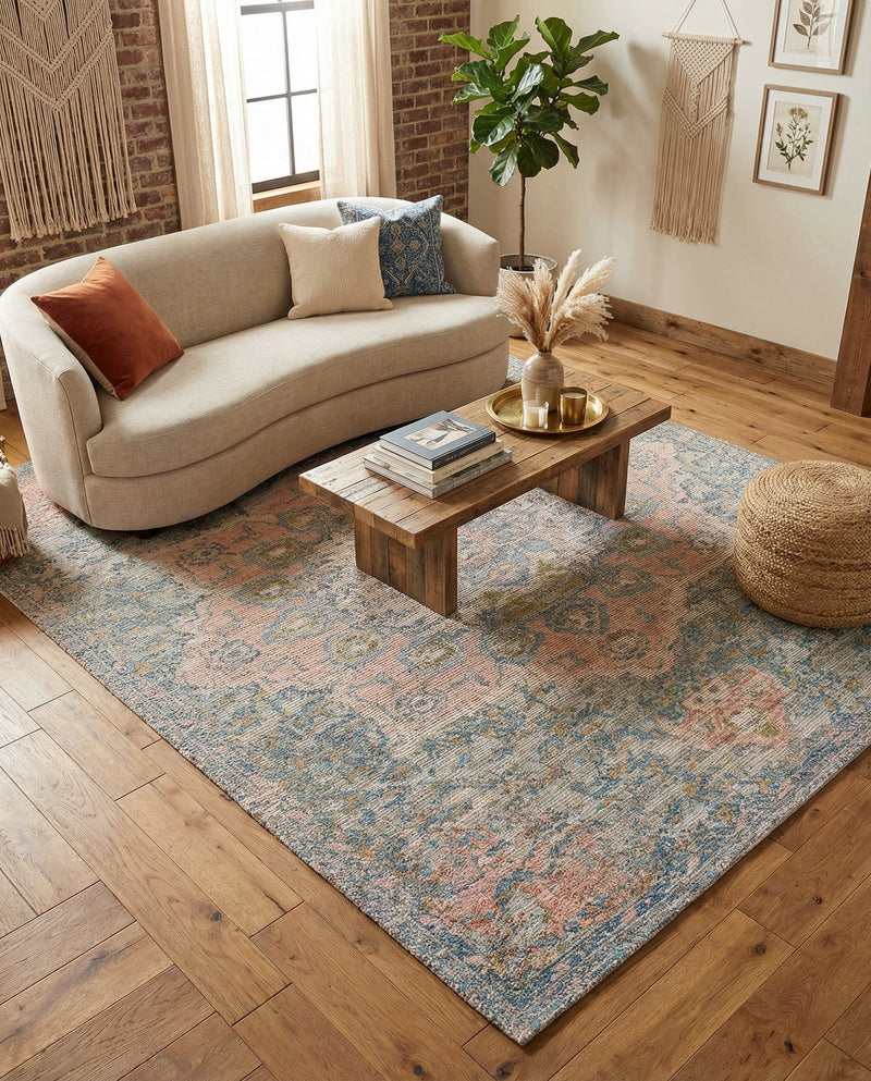 Savannah Threads Collection Area Rug -  Gobi Rectangle Blue and Peach  lifestyle 22