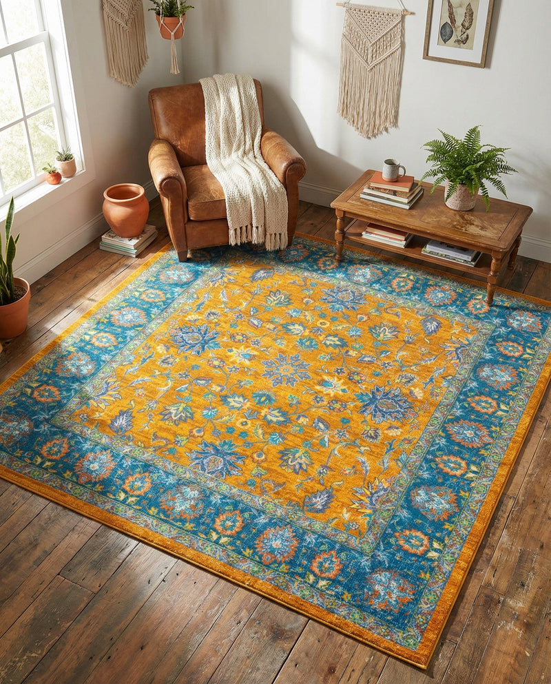 Casablanca Tapestry Collection Area Rug -  Marrakech (Sunshine Yellow) Square Sunshine Yellow  lifestyle 46