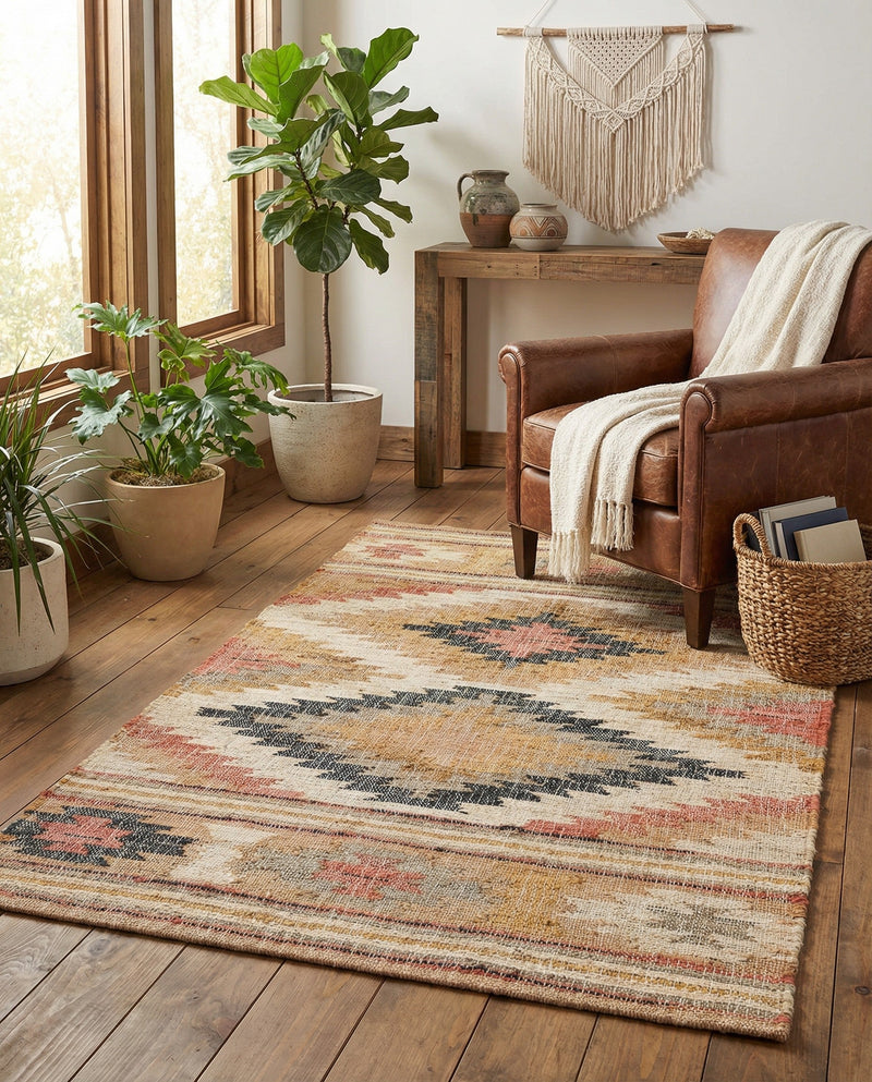 Desert Weave Jute Collection Area Rug - Sahara Rectangle Multi  lifestyle 6