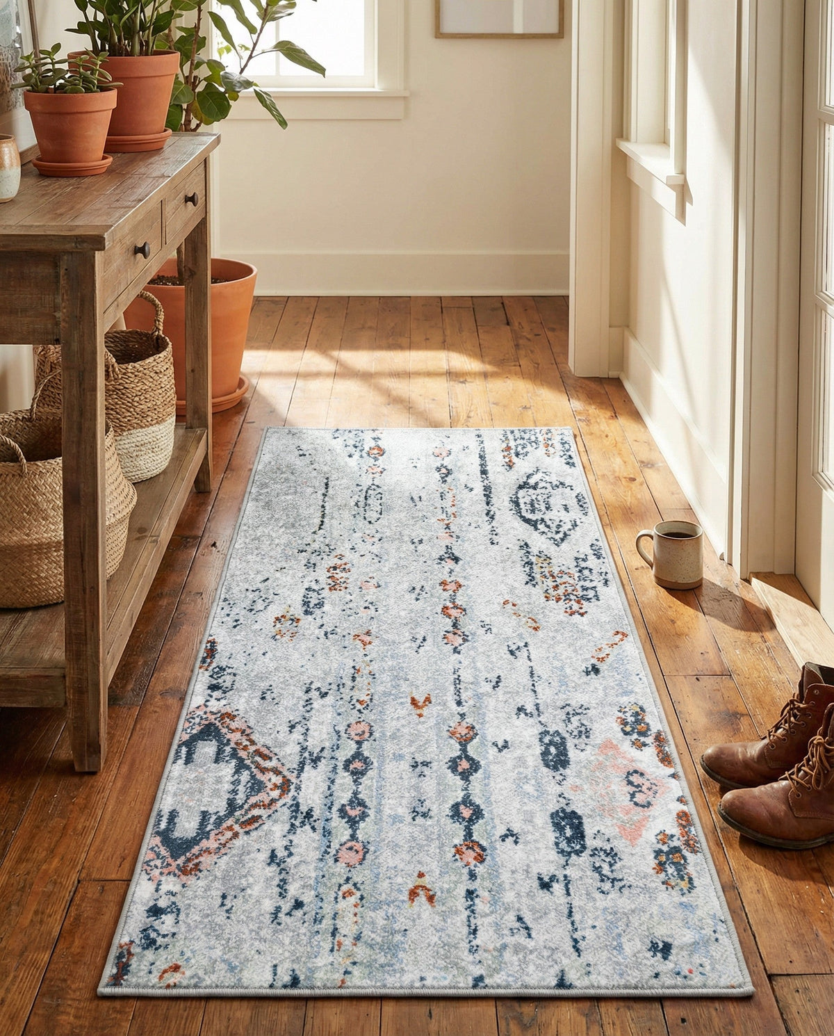 Aegean Elegance Washables Collection Area Rug -  Zakynthos Runner Ivory Gray  lifestyle 86