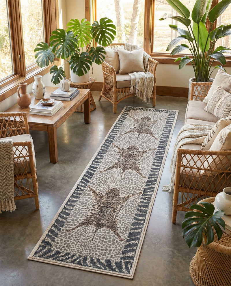Savannah Sojourn Collection Area Rug -  Masai Runner Gray and Ivory  lifestyle 53