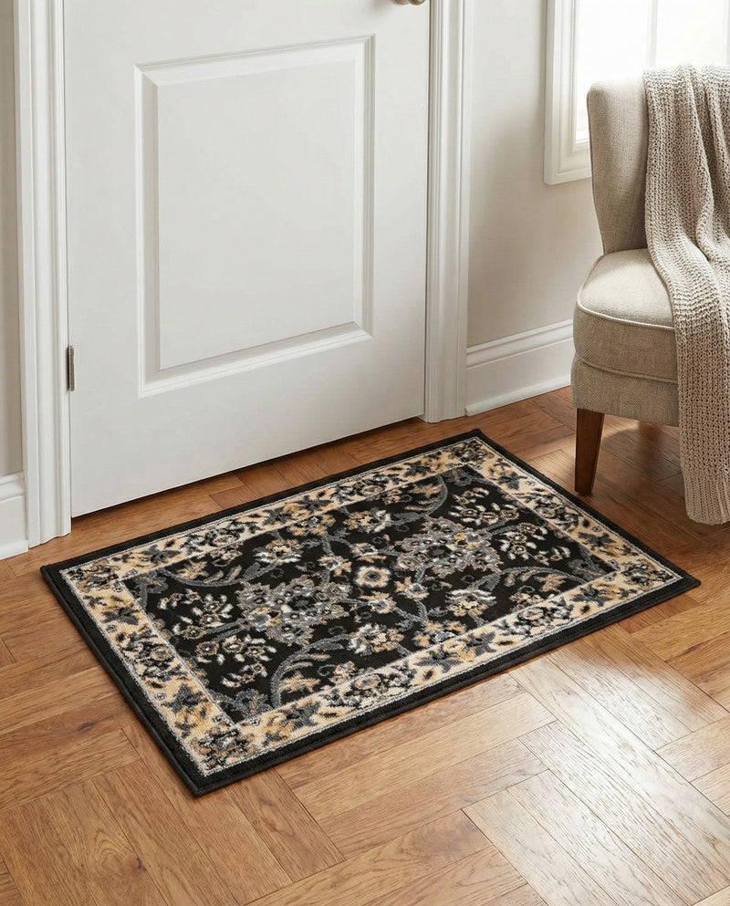 Isfahan Elegance Collection Area Rug - Naghsh-e Jahan (Black) Rectangle Black  lifestyle 41