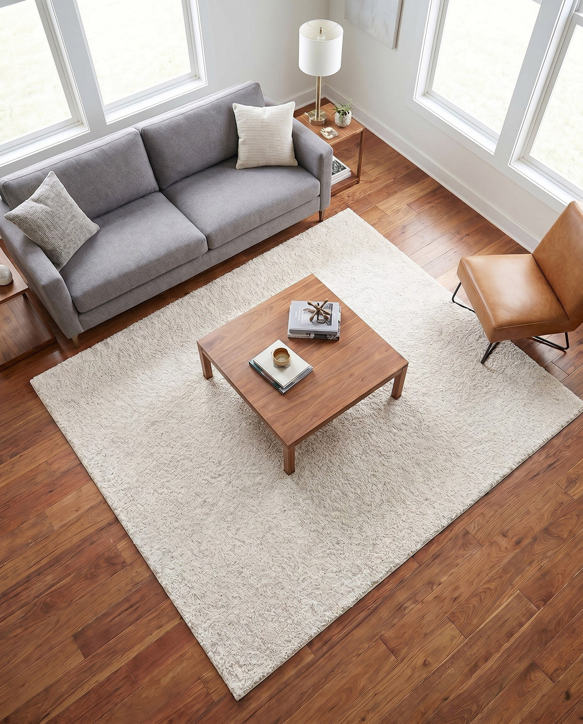 Solid Shag Seaside Collection Area Rug - Azure Cove (Ivory) Square Ivory  lifestyle 95
