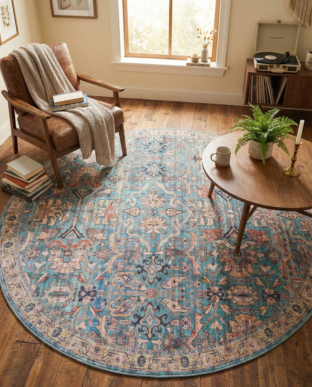 Vintage Memories Collection Area Rug -  Memories Round Blue  lifestyle 82