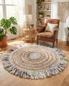 Osian Looms Collection Area Rug - Kathmandu Round Multi White  lifestyle 47