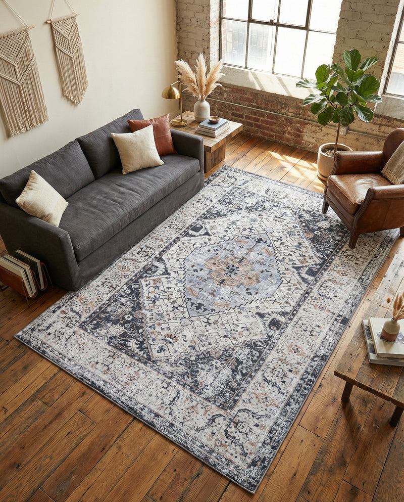 Laguna Sands Collection Area Rug -  Newport Rectangle Linen Charcoal  lifestyle 18