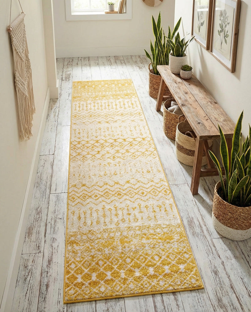 Mediterranean Lattice Collection Area Rug -  Casablanca (Ivory and Yellow) Runner Ivory and Yellow  lifestyle 80