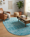 Marrakesh Lattice Collection Area Rug - Casablanca (Teal blue) Oval Teal blue  lifestyle 74