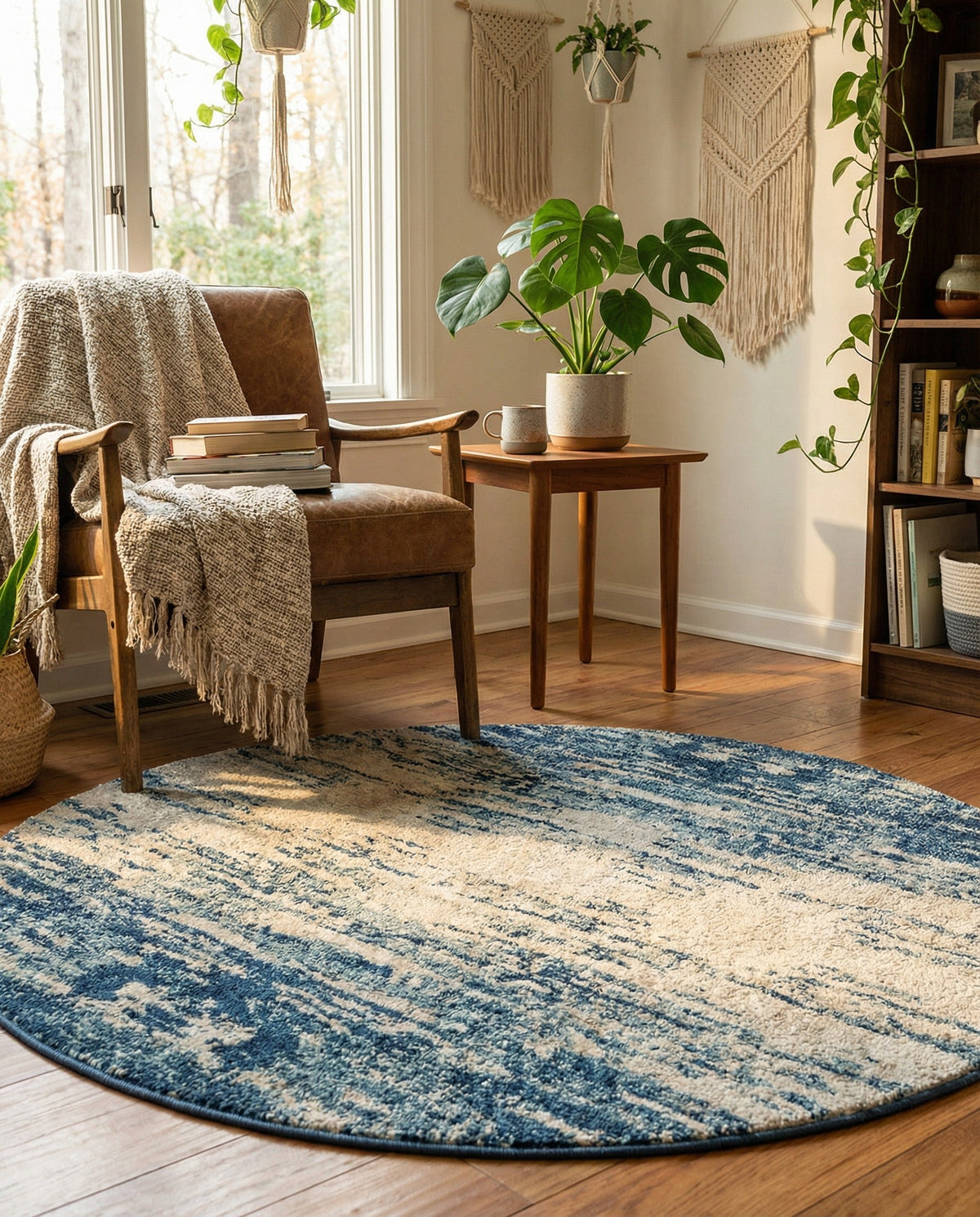Serenity Sands Collection Area Rug - Dunescape Round Blue  lifestyle 109