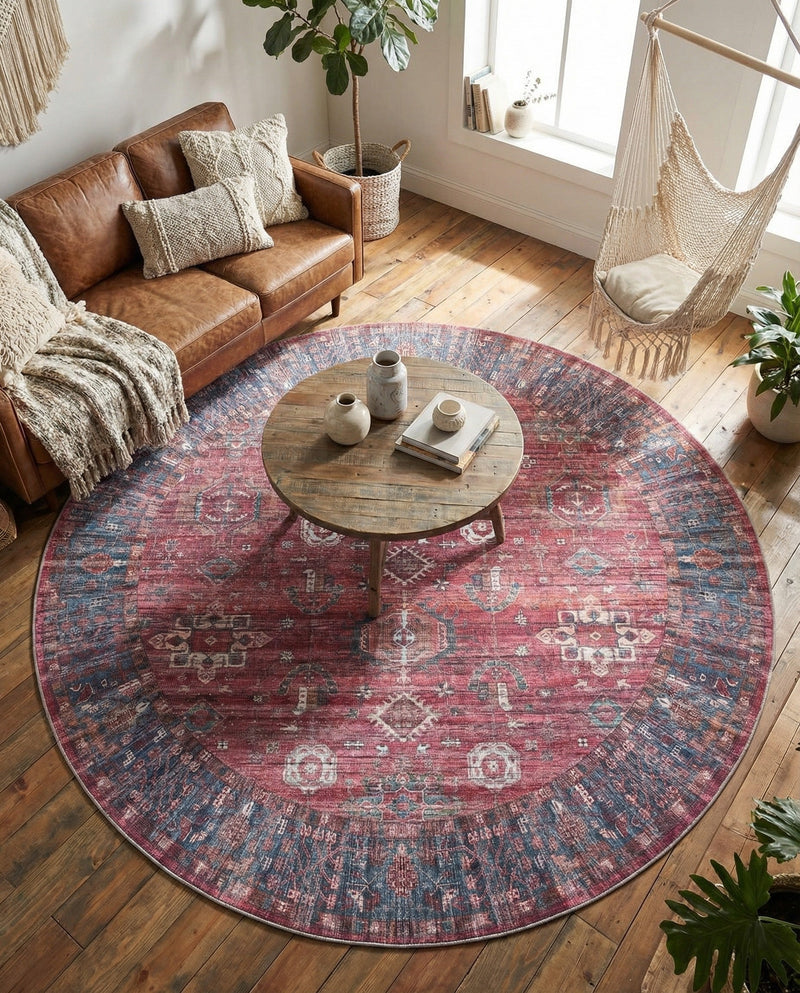 Zahara Oasis Collection Area Rug -  Ouarzazate Round Antique Red  lifestyle 61