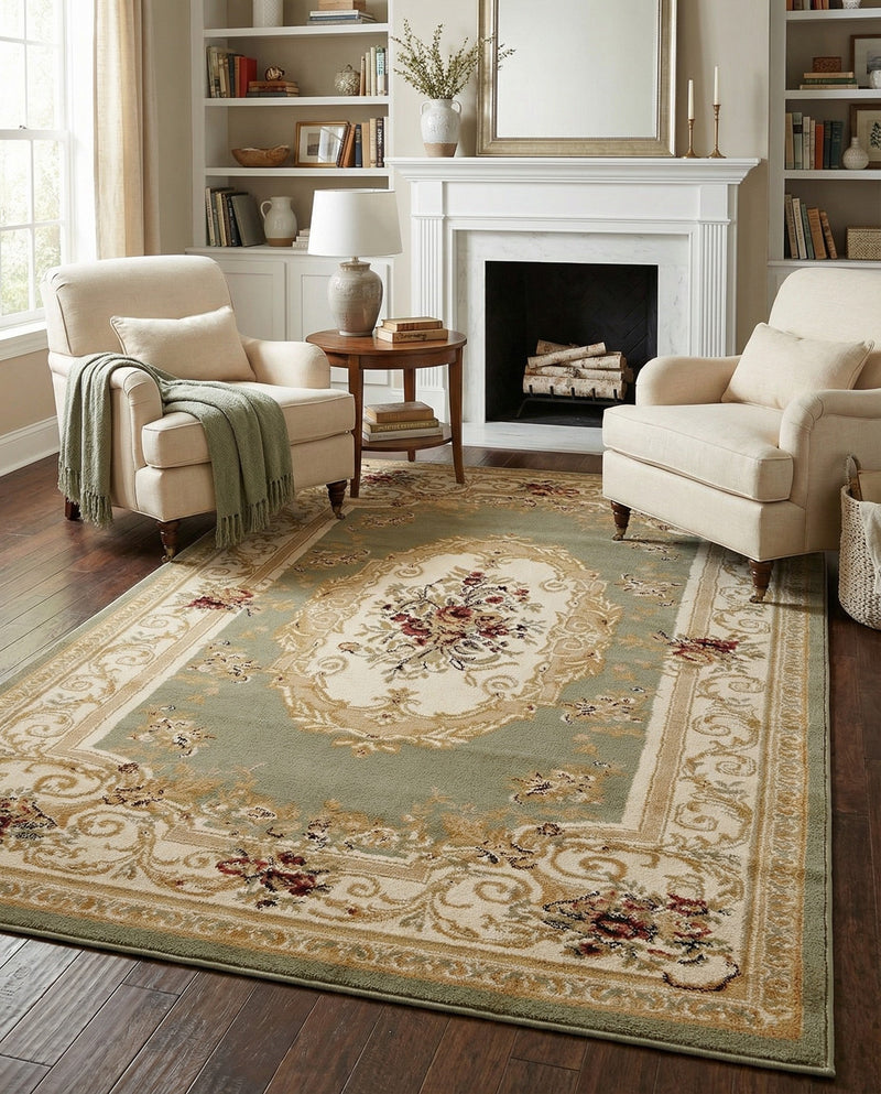 Versailles Elegance Collection Area Rug -  Louveciennes (Green) Rectangle Green  lifestyle 17