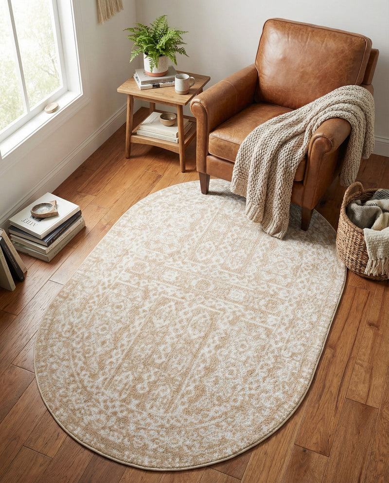 Cambridge Classics Collection Area Rug - Trinity (Beige) Oval Beige  lifestyle 42
