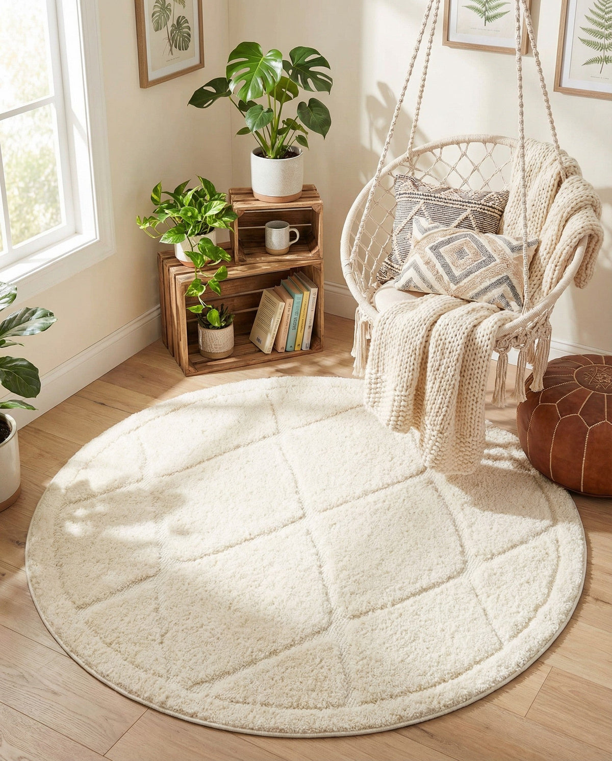 Trellis Haven Collection Area Rug - Havenwood Round Ivory  lifestyle 162