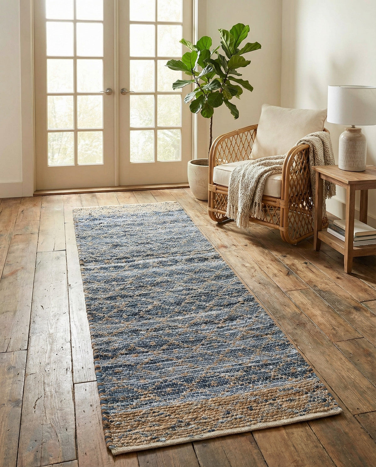 Tulum Trellis Collection Area Rug - Shoreline Runner Denim blue  lifestyle 160