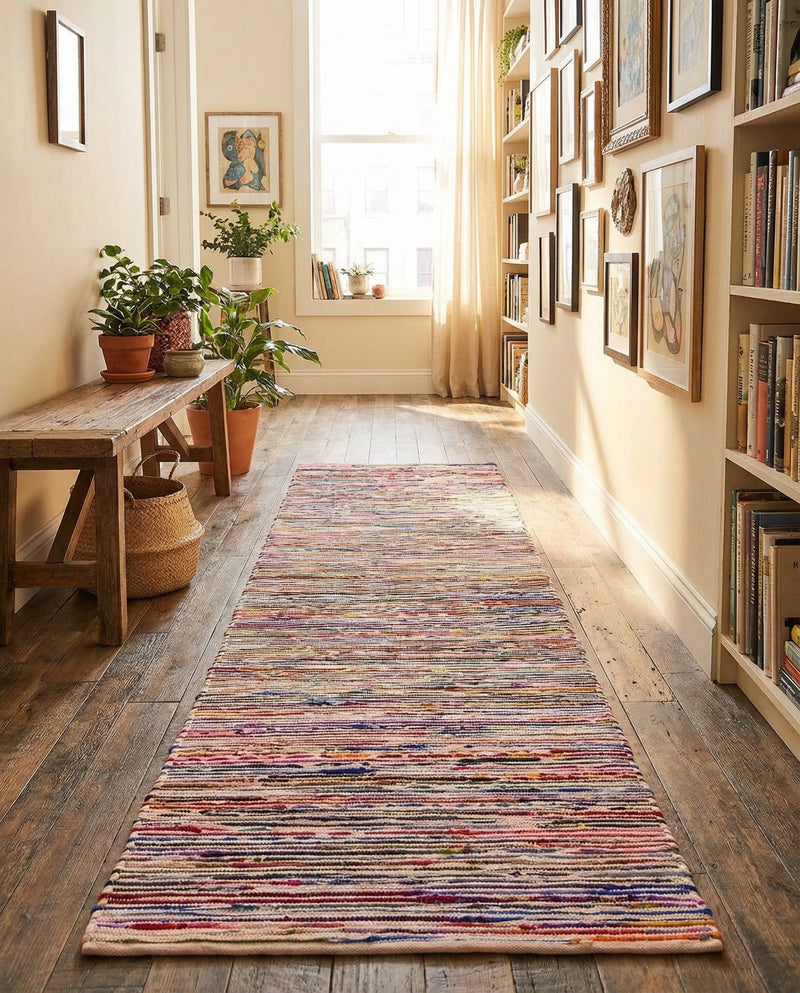 Thar Cotton Collection Area Rug - Alleppey Runner Multi White  lifestyle 74
