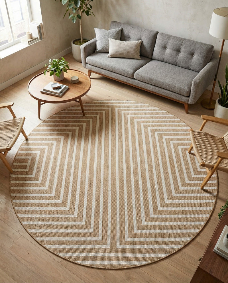 Urban Terrace Collection Area Rug -  Astoria (Taupe) Round Taupe  lifestyle 52