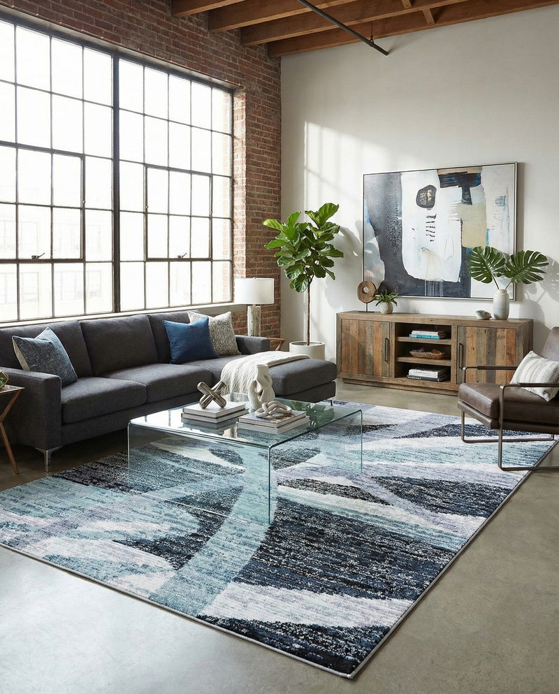 Santa Fe Trails Collection Area Rug -  Navajo Rectangle Gray and Ivory  lifestyle 4