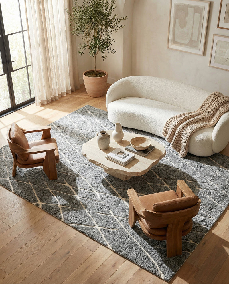 Sahara Berber Wool Collection Area Rug - Marrakesh Rectangle Silver Gray  lifestyle 25