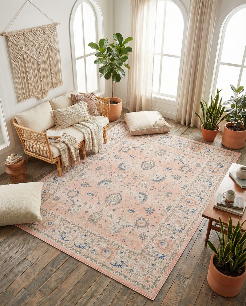 Savannah Series Collection Area Rug -  Beaufort Rectangle Powder Pink  lifestyle 33