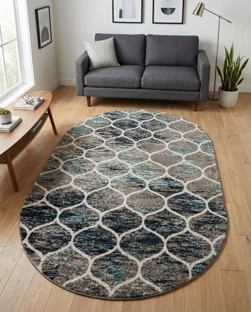 Trellis Mosaic Collection Area Rug -  Pergolatown (Blue Multi) Oval Blue Multi  lifestyle 86